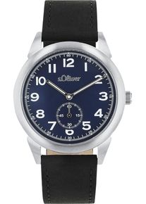 s.Oliver Herren Quarzuhr, schwarz, Armbanduhren, Armbanduhr, Herrenuhr, Lederarmband, analog