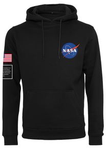 MisterTee Herren Sweatshirt "MisterTee Herren NASA Insignia Flag Hoody", schwarz, Gr. S, bedruckt, 65% Baumwolle, 35% Polyester, Sweatshirts