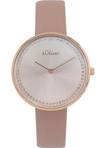 s.Oliver Damen Quarzuhr, rosa, Armbanduhren, Armbanduhr, Damenuhr, Lederarmband, analog, Zirkonia (synth.)