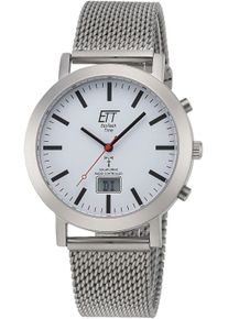 ETT Herren Funkuhr "Station Watch", silber, Armbanduhren, Armbanduhr, Herrenuhr, Datum, Solar, Lederarmband
