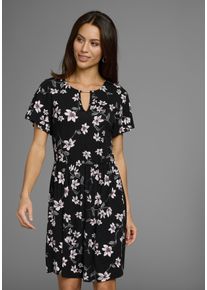 Laura Scott Damen Sommerkleid, schwarz, feminin, Gr. 44, geblümt, Single Jersey, Obermaterial: 95% Viskose, 5% Elasthan, Kleider, mit V-Auschnitt,
