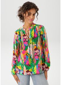 Aniston CASUAL Damen Schlupfbluse, bunt, modisch, Gr. 46, bedruckt, Web, Obermaterial: 100% Viskose, Blusen, mit Löwenköpfen im farbenfrohen