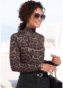 Lascana Damen Rollkragenshirt, braun, modisch, Gr. 32, bedruckt, animal-print, Jersey, Obermaterial: 95% Viskose, 5% Elasthan, Shirts, mit