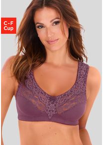Petite Fleur Damen Entlastungs-BH, Gr. 105, lila, Spitze, Obermaterial: 55% Baumwolle, 40% Polyamid, 5% Elasthan, klassisch, BHs, ohne Bügel, mit