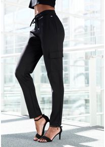Lascana Damen Cargohose, Gr. 32, schwarz, Obermaterial: 70% Viskose, 25% Polyamid, 5% Elasthan, unifarben, Basic, Hosen, in weich fließendem