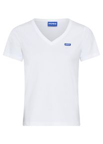HUGO BLUE Damen T-Shirt "Classic V", weiß, casual, Gr. S, unifarben, Single Jersey, Obermaterial: 100% Baumwolle, Shirts, mit Logo