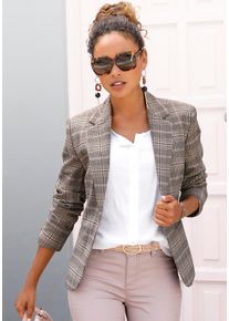 Lascana Damen Kurzblazer, braun, modisch, Gr. 36, kariert, Web, Obermaterial: 64% Polyester, 33% Viskose, 3% Elasthan. Futter: 100% Polyester,