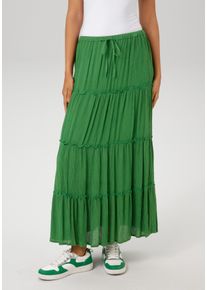 Aniston CASUAL Damen Maxirock, grün, feminin, Gr. 42, unifarben, Crinkleoptik, Cru00eape, Web, Obermaterial: 100% Viskose. Futter: 100% Polyester,