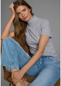 Flashlights Damen Rollkragenshirt, grau, Basic, Gr. 36, unifarben, Jersey, Obermaterial: 95% Baumwolle, 5% Viskose, Shirts, figurbetont, Basic-Stil,