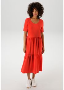 Aniston CASUAL Damen Sommerkleid, rot, casual, Gr. 40, unifarben, Single Jersey, Obermaterial: 95% Baumwolle, 5% Elasthan, Kleider, in trendiger