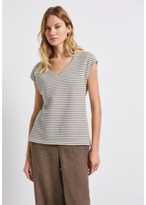 Street One Damen T-Shirtschwarz tumbled beige, casual, Gr. 44, gestreift, Stoff, 67% Polyester, 30% Viskose, 3% Elasthan, Shirts, aus softem