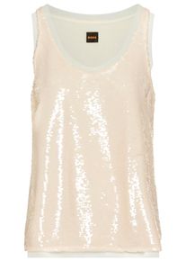 BOSS Orange Damen Blusentop "Illettes Premium Damenmode", beige, casual, Gr. 46, unifarben, Web, Obermaterial: 95% Polyester, 5% Elasthan, Blusen,