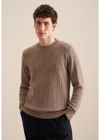 Seidensticker Herren Strickpullover "Regular", beige, Gr. XL, Zopfmuster, 55% Wolle, 25% Modal, 20% Polyamid, Pullover, Langarm Rundhals Zopfmuster