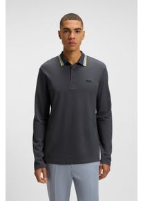 BOSS Green Herren Langarm-Poloshirt "Plisy", grau, casual, Gr. XXL, Jersey, Obermaterial: 100% Baumwolle, Shirts, mit Streifen am Kragen