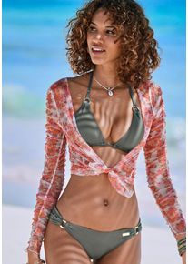 Lascana Damen Triangel-Bikini-Top "Italy", grün, Gr. 34, unifarben, Microfaser, Polyamid, Microfaser, Bikini-Oberteile, mit Zierringen