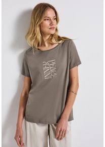 Street One Damen Shirttopschwarz tumbled beige, casual, Gr. 36, bedruckt, Obermaterial: 50% Baumwolle, 50% Modal, Tops, mit Wording Print