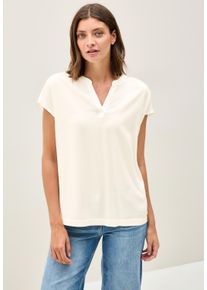 Cecil Damen Kurzarmbluse, weiß, casual, Gr. L, unifarben, Web, Obermaterial: 100% Viskose, Blusen, mit geschlitztem Ausschnitt