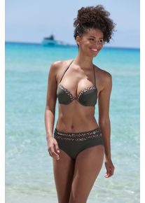 Lascana Damen Highwaist-Bikini-Hose "Adelin", grün, Gr. 34, Animalprint, unifarben, Recycling-Polyamid, Badehosen, mit bedruckten Einsätzen
