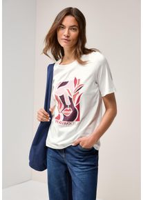 Cecil Damen T-Shirt, weiß, Gr. M, unifarben, bedruckt, Jersey, Obermaterial: 50% Baumwolle, 50% Modal, Shirts, mit Print