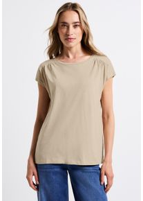 Street One Damen Shirttopcoastal beige, casual, Gr. 44, unifarben, Jersey, Obermaterial: 50% Baumwolle, 50% Modal, Tops, mit Raffung