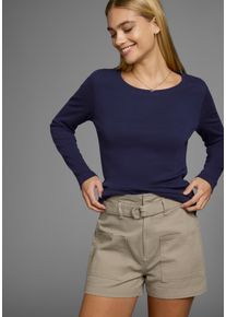 H.I.S. H.I.S Damen Langarmshirt, blau, Basic, Gr. 36, unifarben, clean, Feinripp, Obermaterial: 100% Baumwolle, Shirts, figurbetonte Passform, Feinrippstoff