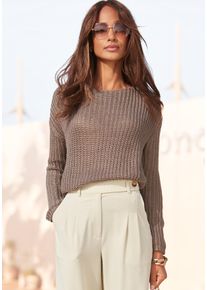 Lascana Damen Rundhalspullover, grün, modisch, Gr. 36, unifarben, Grobstrick, Obermaterial: 100% Polyacryl, Pullover, aus weichem Grobstrick,