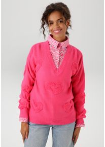 Aniston CASUAL Damen Strickpullover, pink, modisch, Gr. 36, unifarben, Strukturmuster, Strick, Obermaterial: 50% Baumwolle, 50% Polyacryl, Pullover,