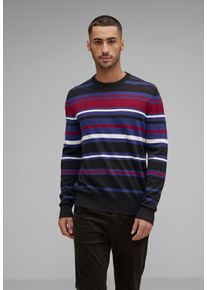 Street One MEN Herren Rundhalspullover, blau, casual, Gr. L, gestreift, Web, 100% Baumwolle, Pullover, mit Rundhalsausschnitt
