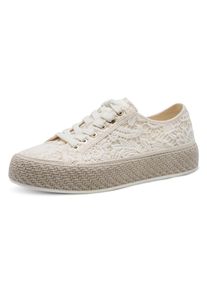 Tamaris Damen Plateausneaker, Gr. 38, beige, Textil, Lederimitat, modisch, Schuhe, Freizeitschuh, Halbschuh, Schnürschuh mit Häkelapplikation
