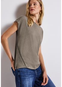 Street One Damen Shirttopschwarz tumbled beige, casual, Gr. 42, unifarben, Obermaterial: 50% Baumwolle, 50% Modal, Tops, mit Häkeldetails