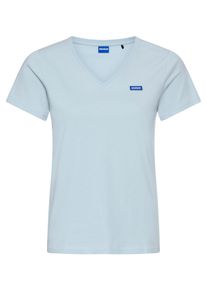 HUGO BLUE Damen T-Shirt "Classic V"light, pastel blau 452, casual, Gr. XXXL, unifarben, Single Jersey, Obermaterial: 100% Baumwolle, Shirts, mit Logo