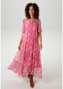 Aniston CASUAL Damen Sommerkleidpink, sand, orange, rot, gelb, lavendel, rot, wollweiß, rosa, apricot, zimt, feminin, Gr. 46, bedruckt, geblümt,
