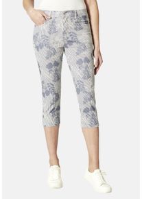 STOOKER WOMEN Damen 7/8-Hose "Tahiti Print Capri Slim Fit", blau, casual, Gr. 46, Twill, 98% Baumwolle, 2% Elasthan, Hosen, Capri Slim Fit Casual
