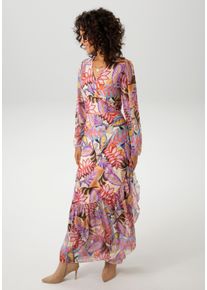 Aniston CASUAL Damen Wickelkleid, bunt, feminin, Gr. 44, bedruckt, Batikmuster, Jersey, Mesh, Obermaterial: 95% Polyester, 5% Elasthan. Volant: 95%