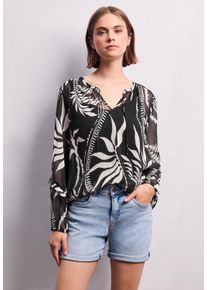 Damen Chiffonbluse, schwarz, casual, Gr. 46, STREET ONE STUDIO, bedruckt, Stoff, 100% Polyester, Blusen, im lockeren Schnitt