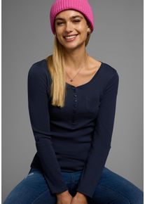 Arizona Damen Langarmshirt, blau, Basic, Gr. 44, unifarben, Obermaterial: 100% Baumwolle, Shirts, sehr figurbetonter Schnitt, unifarben,