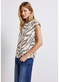 Street One Damen T-Shirttumbled beige, casual, Gr. 44, bedruckt, Stoff, 65% Polyester, 35% Viskose, Shirts, mit U-Boot-Ausschnitt