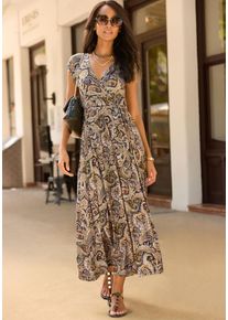 Lascana Damen Maxikleid, braun, modisch, Gr. 36, bedruckt, Jersey, Obermaterial: 100% Viskose, Kleider, mit Paisleydruck, weiche Viskoseware