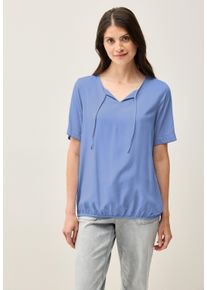 Cecil Damen Kurzarmbluse, blau, casual, Gr. XL, unifarben, Stoff, 100% Viskose, Blusen, mit Elastiksaum