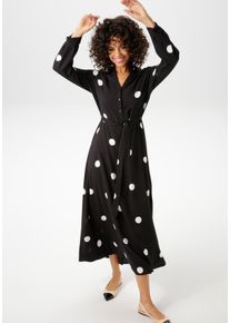 Aniston CASUAL Damen Blusenkleid, schwarz-weiß, feminin, Gr. 48, gemustert, gepunktet, Web, Obermaterial: 100% Viskose, Kleider, mit kontrastfarbigen