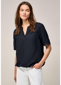 Cecil Damen Kurzarmbluse, blau, casual, Gr. XXL, unifarben, Stoff, 100% Viskose, Blusen, mit Elastiksaum