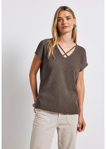 Street One Damen T-Shirtschwarz tumbled beige, casual, Gr. 34, unifarben, Stoff, Rückseite: 95% Viskose, 5% Elasthan; Vorderseite: 77% Polyester, 20%
