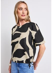 Street One Damen Shirtbluse, grau, casual, Gr. 44, bedruckt, Web, 60% Leinen, 40% Baumwolle, Blusen, mit Tunnelzugsaum