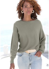 Vivance Damen Strickpullover, grün, modisch, Gr. 44, unifarben, Rippstrick, Obermaterial: 80% Viskose, 20% Polyamid, Pullover, mit U-Boot-Ausschnitt,