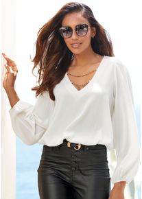 Lascana Damen Schlupfbluse, beige, modisch, Gr. 34, unifarben, Cru00eape, Obermaterial: 98% Polyester, 2% Elasthan, Blusen, mit Kettendetails,