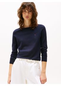 Tommy Hilfiger Damen Strickpullover "CO JERSEY STITCH V-NK SWEATER", blau, casual, Gr. XL, unifarben, Feinstrick, Obermaterial: 67% Baumwolle, 33%