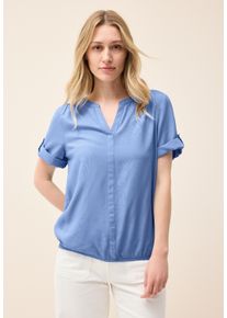 Cecil Damen Kurzarmbluse, blau, casual, Gr. XS, unifarben, Stoff, 100% Viskose, Blusen, mit Elastiksaum