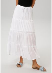 Aniston CASUAL Damen Maxirock, weiß, feminin, Gr. 46, unifarben, Crinkleoptik, Cru00eape, Web, Obermaterial: 100% Viskose. Futter: 100% Polyester,