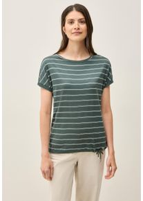 Cecil Damen T-Shirtschwarz balmy khaki, casual, Gr. S, gestreift, Web, Stoff, 50% Baumwolle, 50% Modal , Shirts, mit Tunnelzugsaum