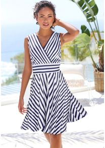 Lascana Damen Sommerkleid, blau, modisch, Gr. 34, Jersey, Obermaterial: 95% Polyester, 5% Elasthan, Kleider, mit Streifenprint, Wickelkleid,